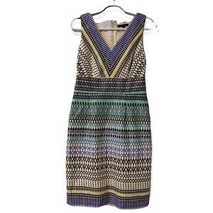 𝅺DAVID Meister Bright Pastel V Neck Sheath Dress size 8